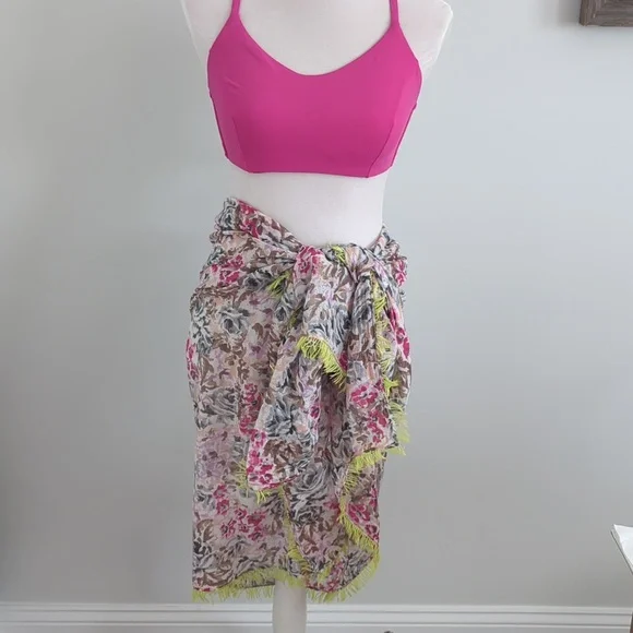 American Eagle Pareo Sarong Beach Wrap Scarf Water Color Eyelash Fringe - Picture 1 of 9